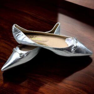 Sam Edelman Nori Pointed Toe Silver Leather Flat - Size 9.5